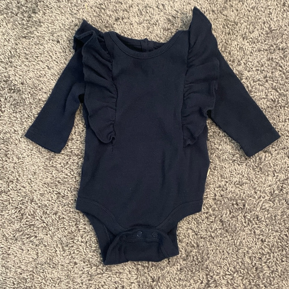 Baby Girl Gap Navy Ruffle Long Sleeve Bodysuit 0-3 Month EUC